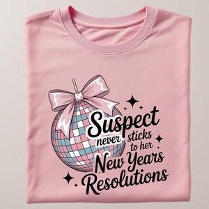 New Years Suspect Never Sticks to Resolutions Disco Ball  T-shirt  Funny Pink